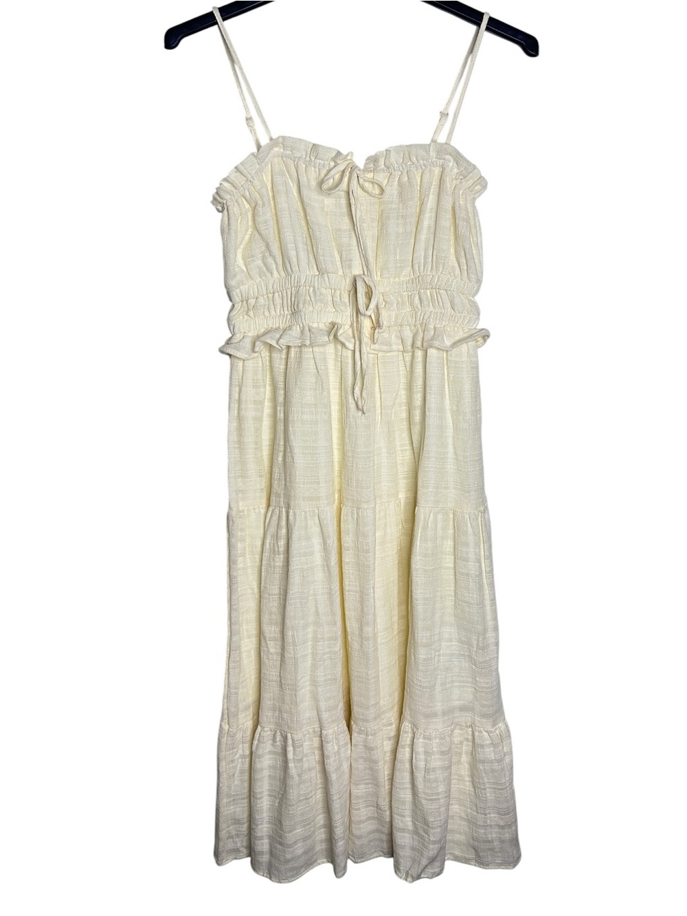ROXY Ivory Tiered Maxi Dress Smocked Ruffle Boho Beach NWT